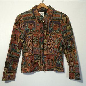 Joseph Ribkoff Trends Womens Beaded Tapestry Jacket Medium Multicolor Full Zip